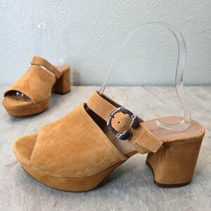 Aerosoles Cosmic Heels Suede Yellow Slip On Block Heeled Mule Platform Shoe Sz 6